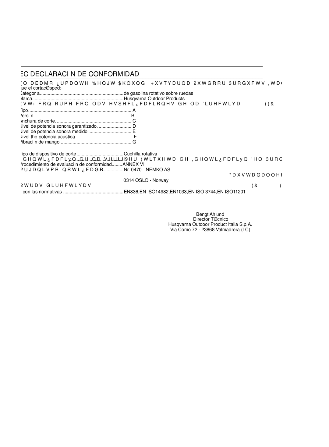 Jonsered LM2150 CMD, LM2151 CMD manual EC Declaración DE Conformidad, Que el cortacésped, De gasolina rotativo sobre ruedas 