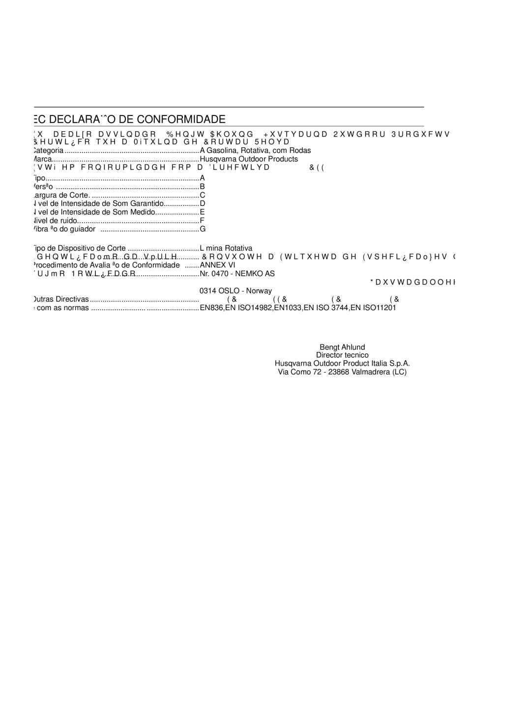 Jonsered LM2150 CMD, LM2151 CMD, LM2146 CD, LM2147 CMDE manual EC Declaração DE Conformidade 