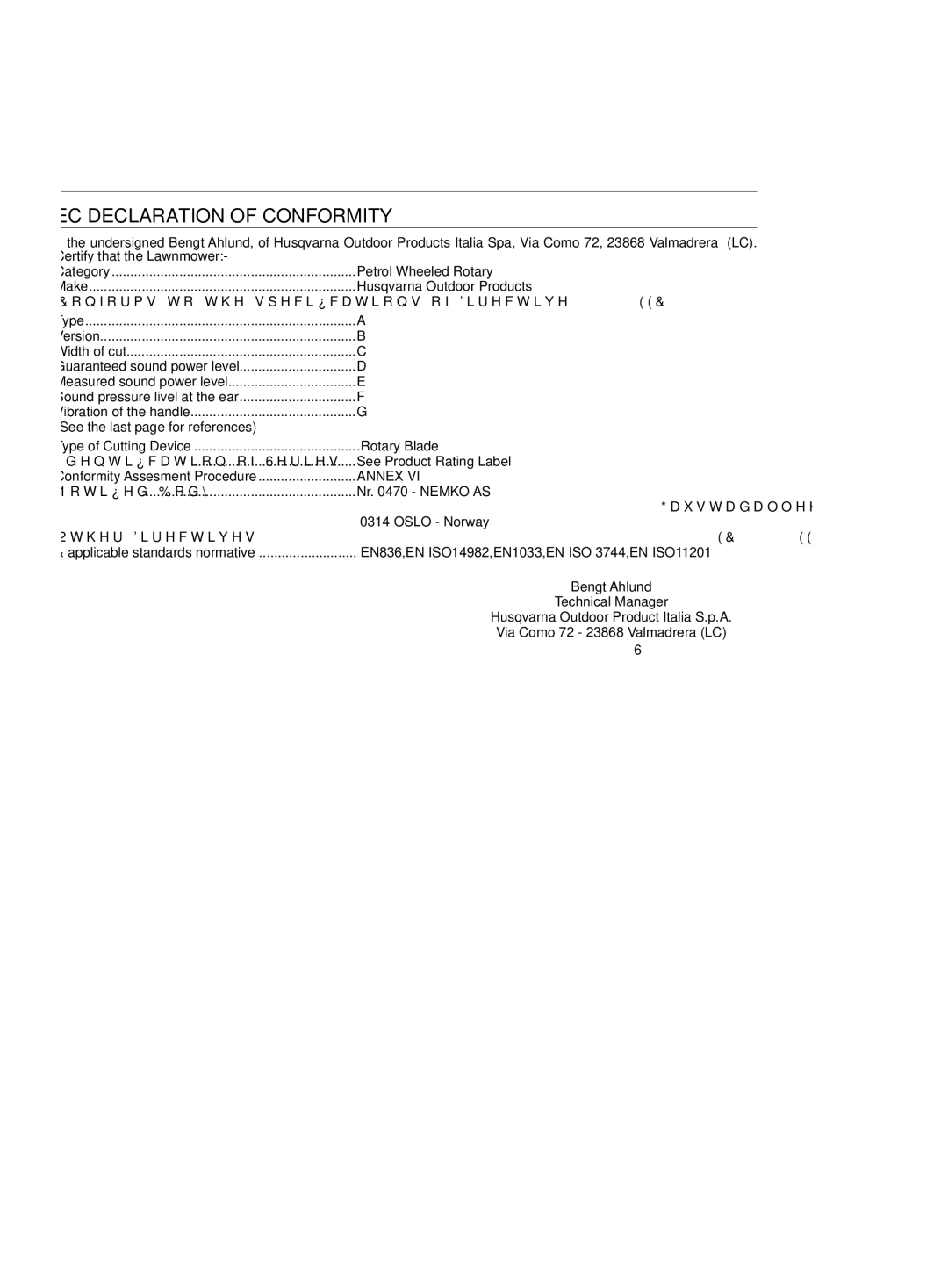 Jonsered LM2150 CMD, LM2151 CMD, LM2146 CD, LM2147 CMDE manual EC Declaration of Conformity 