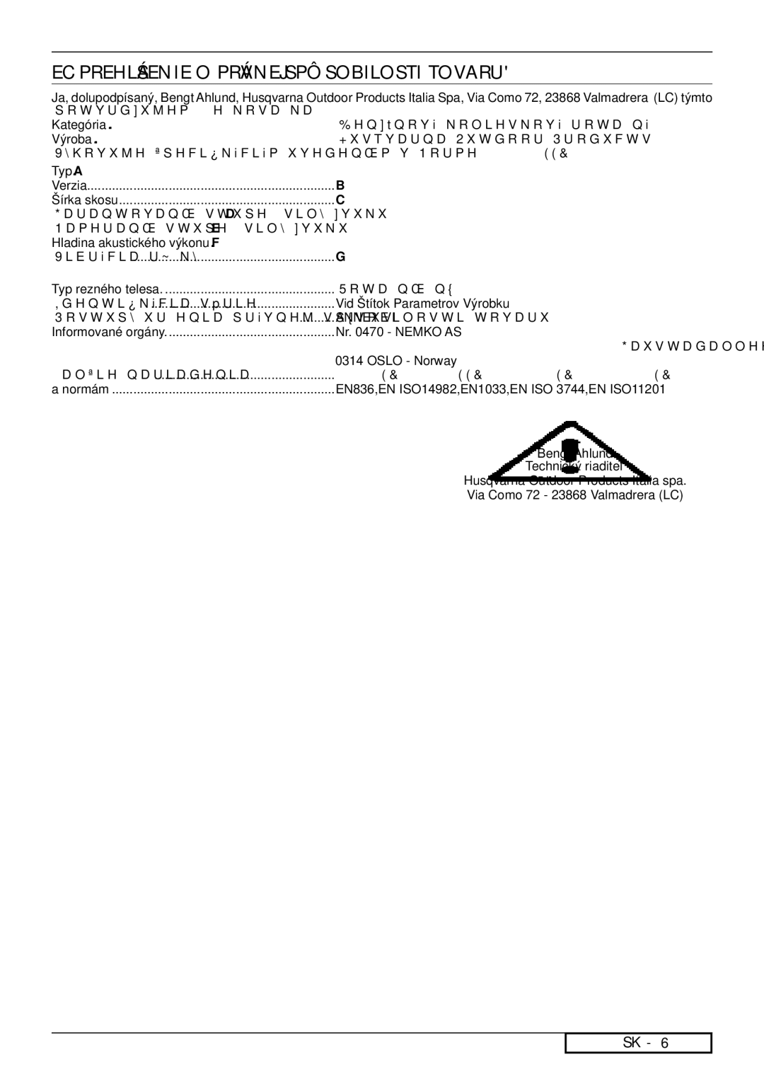 Jonsered LM2150 CMD, LM2151 CMD manual EC Prehlásenie O Právnej Spôsobilosti Tovaru, Potvrdzujem, že kosačka, Rotačný nôž 