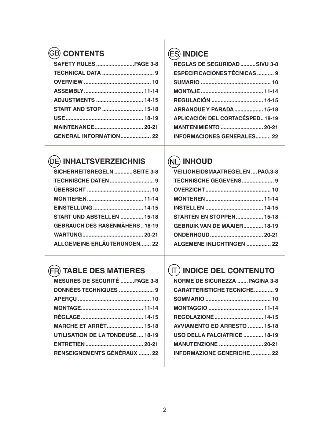 Jonsered LM2153CMD instruction manual Contents Indice 