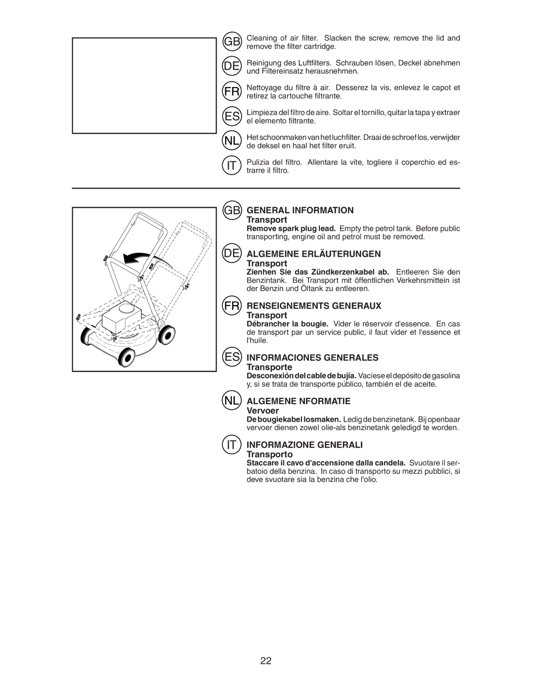 Jonsered LM2153CMD instruction manual Transporte, Vervoer, Transporto 