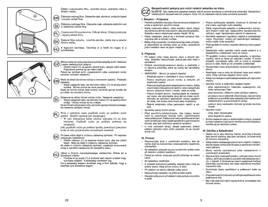 Jonsered LM2153CMDAW manual Bezpečnostní pokyny pro ruční rotační sekačka na trávu, I. Školení - Průprava, II. Příprava 