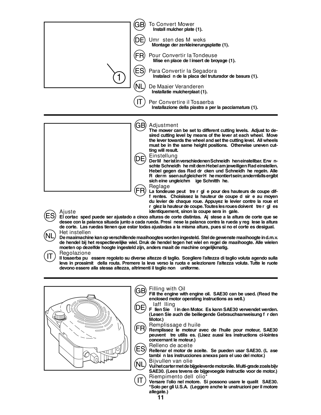 Jonsered LM2155MD To Convert Mower, Umrüsten des Mäweks, Pour Convertir la Tondeuse, Para Convertir la Segadora, Reglage 