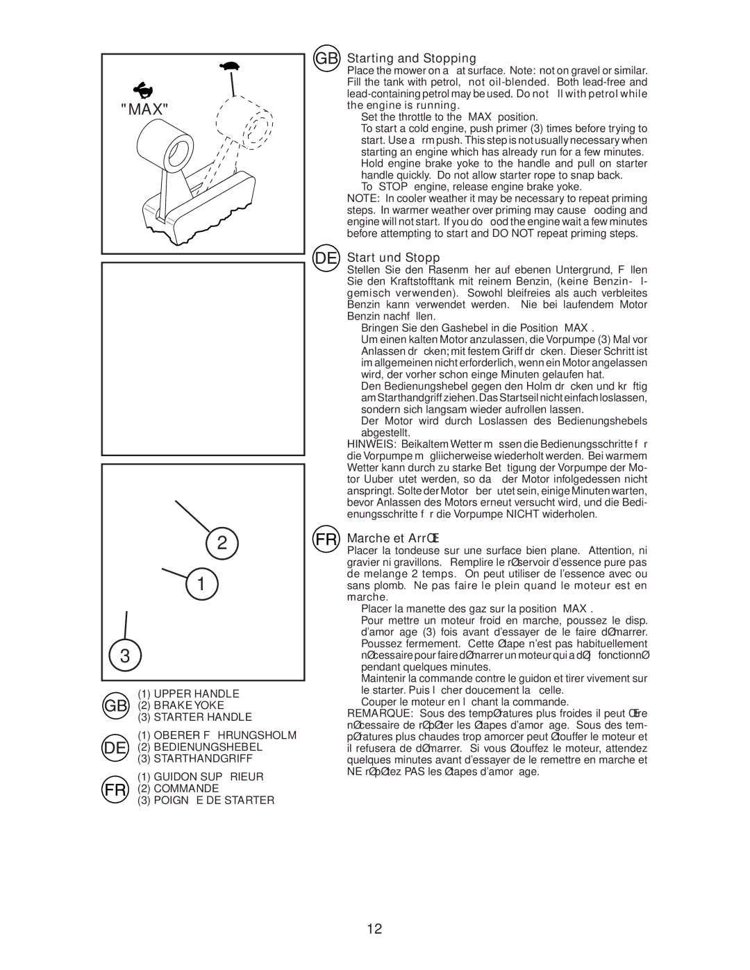 Jonsered LM2155MD instruction manual Starting and Stopping, Start und Stopp, Marche et Arrêt 