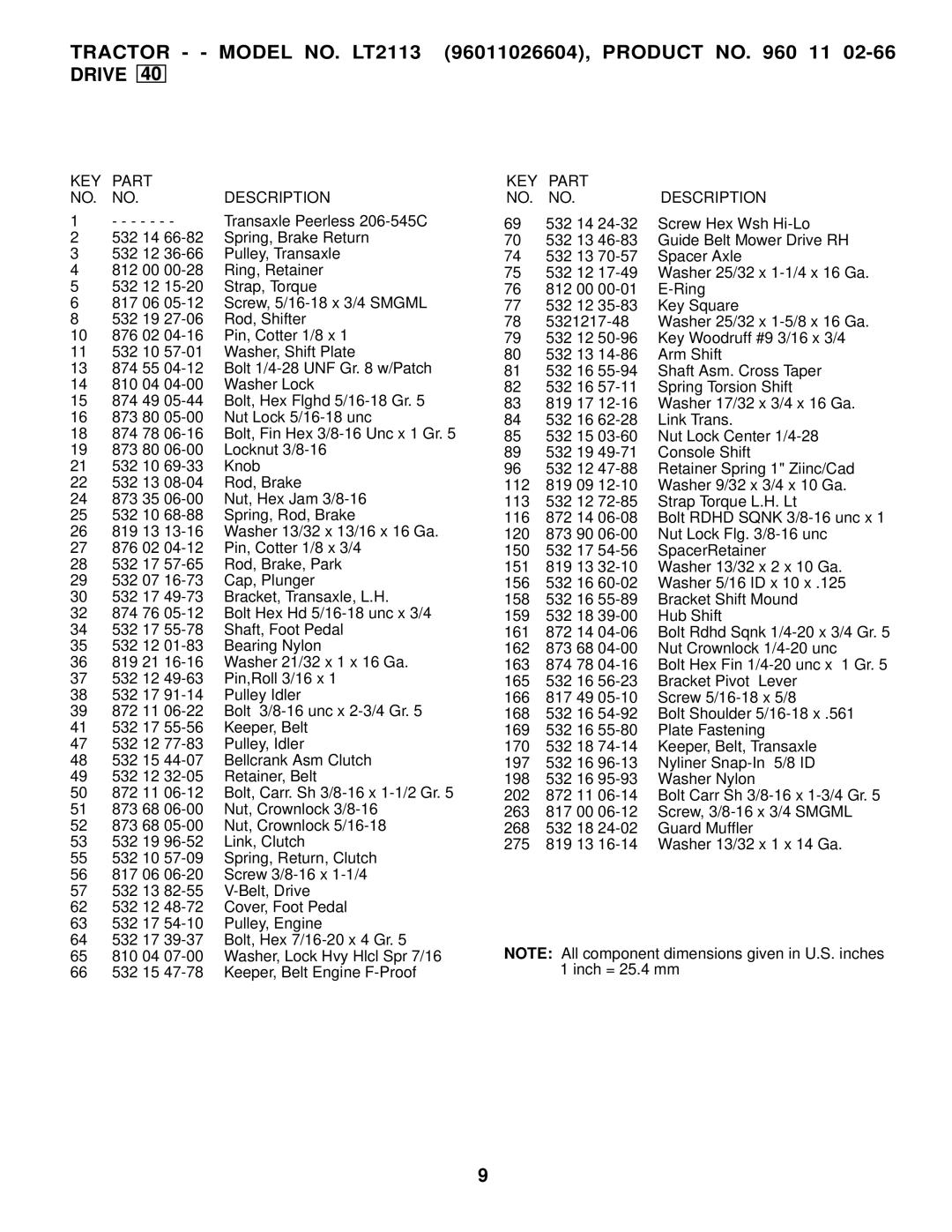 Jonsered LT2113 manual KEY Part Description 