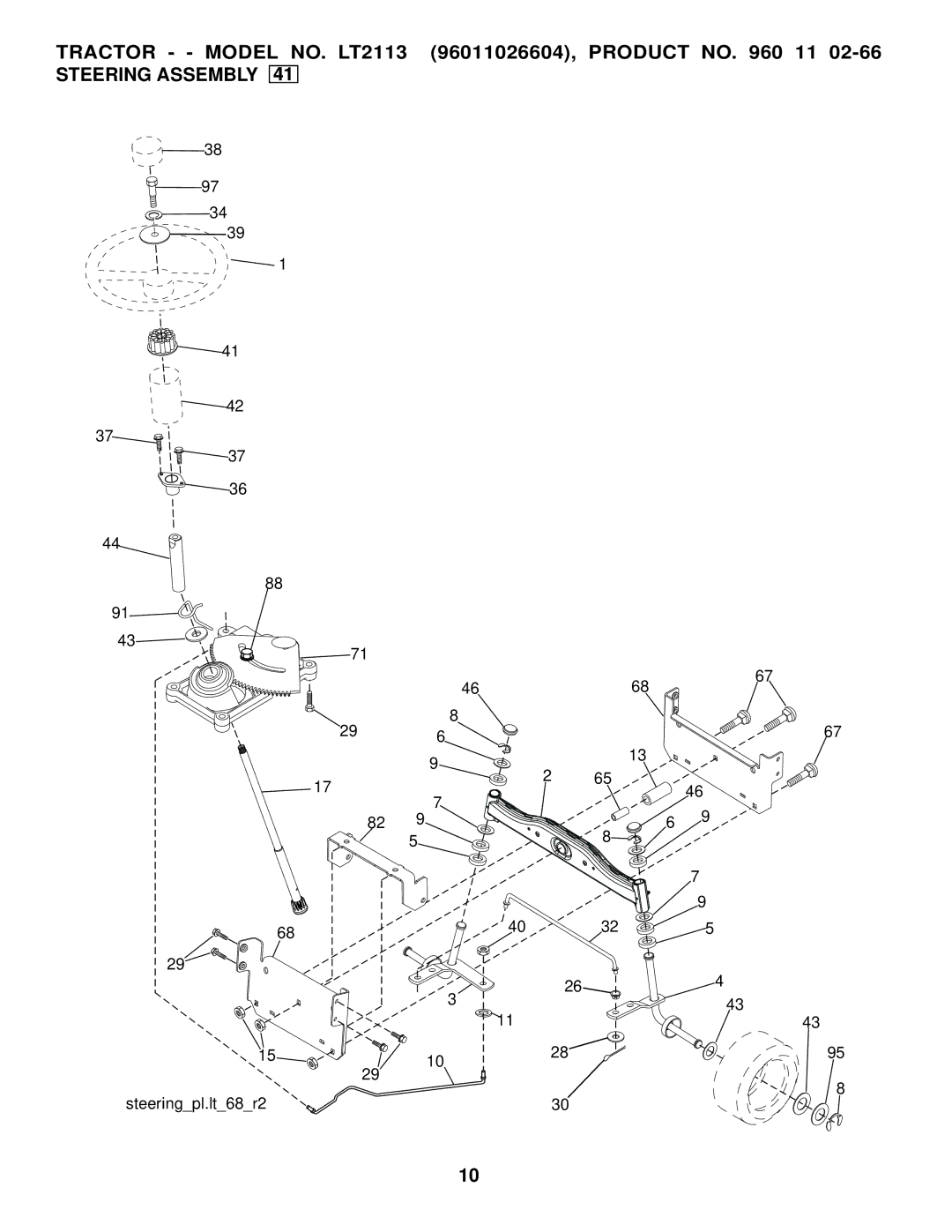 Jonsered LT2113 manual Steering Assembly 