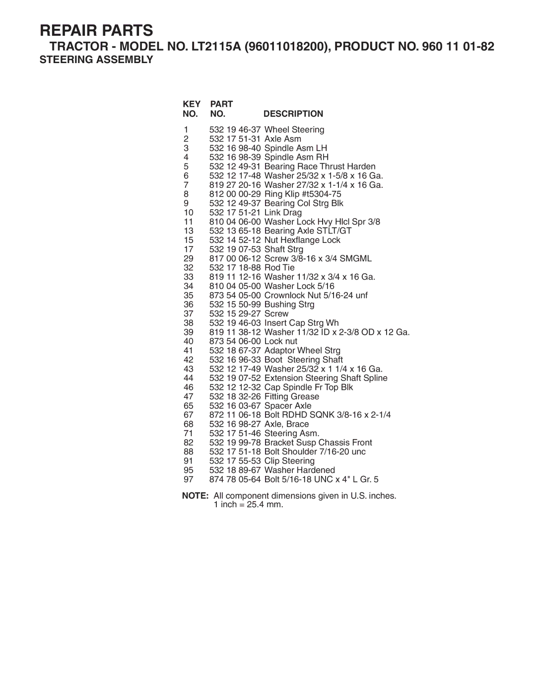 Jonsered LT2115A manual KEY Part NO. NO. Description 