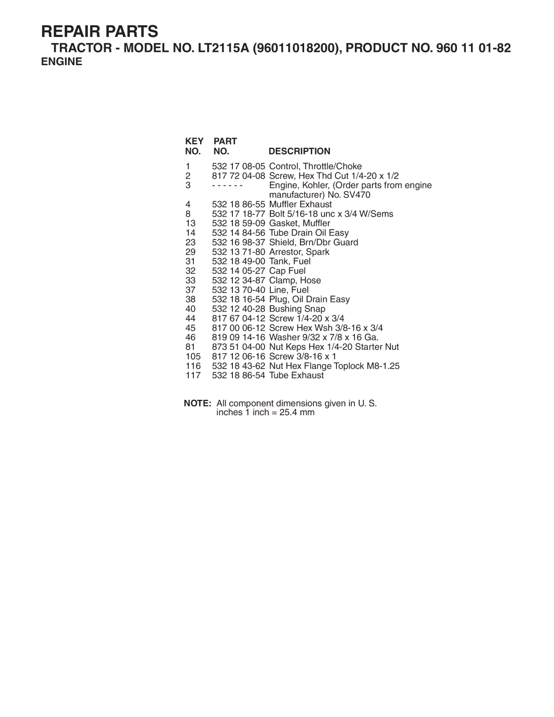 Jonsered LT2115A manual Repair Parts 