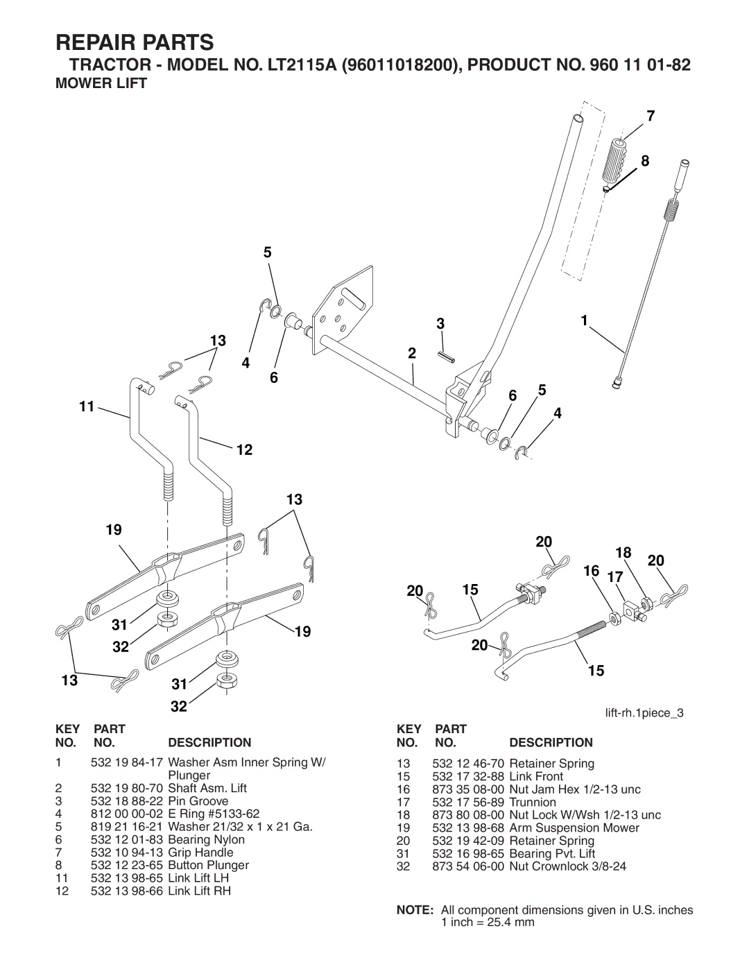 Jonsered LT2115A manual Mower Lift 