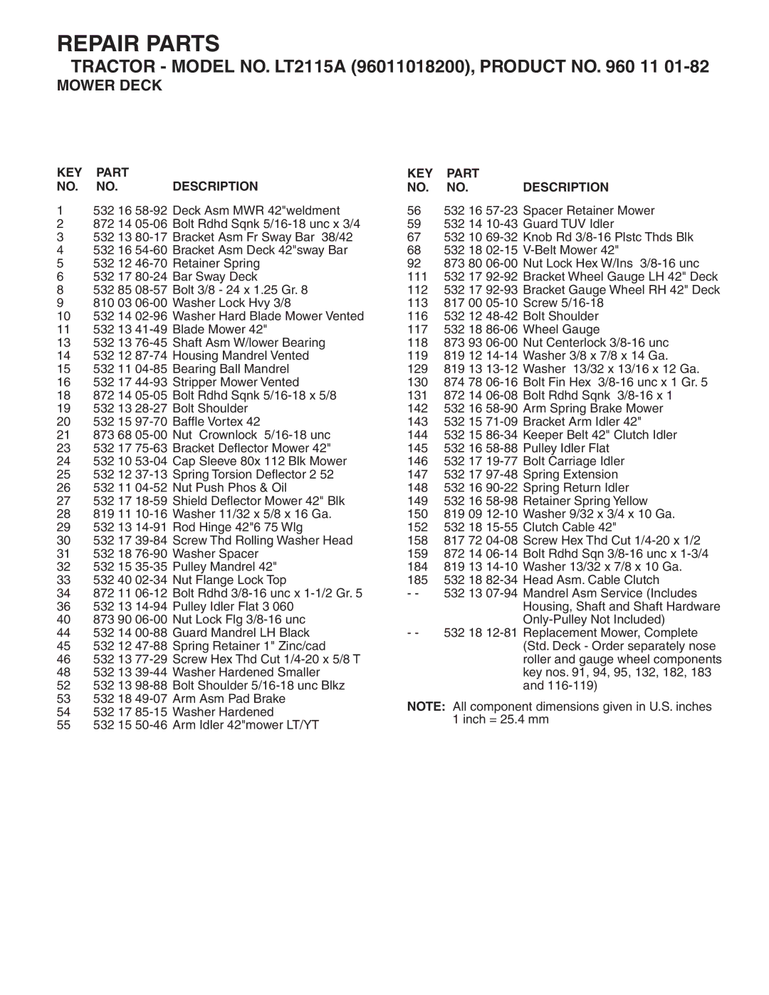 Jonsered LT2115A manual KEY Part Description 