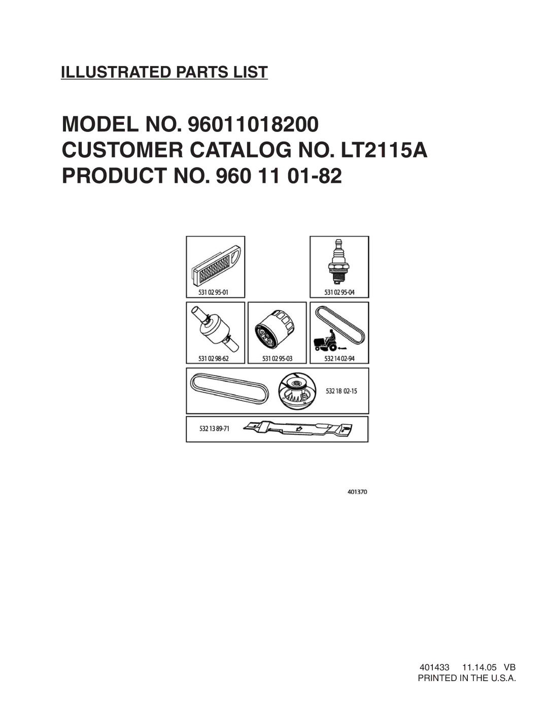 Jonsered manual Model no Customer Catalog NO. LT2115A Product no 11 