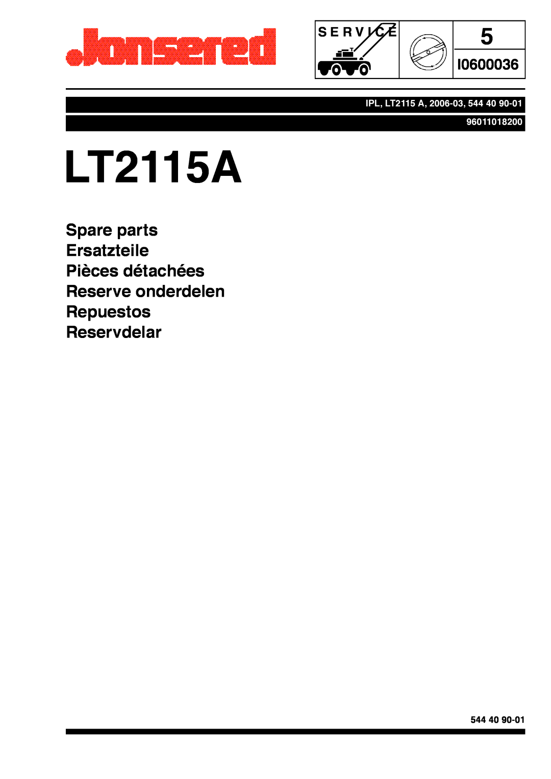 Jonsered LT2115A manual Spare parts Ersatzteile Pièces détachées Reserve onderdelen Repuestos, Reservdelar, S E R V I C E 
