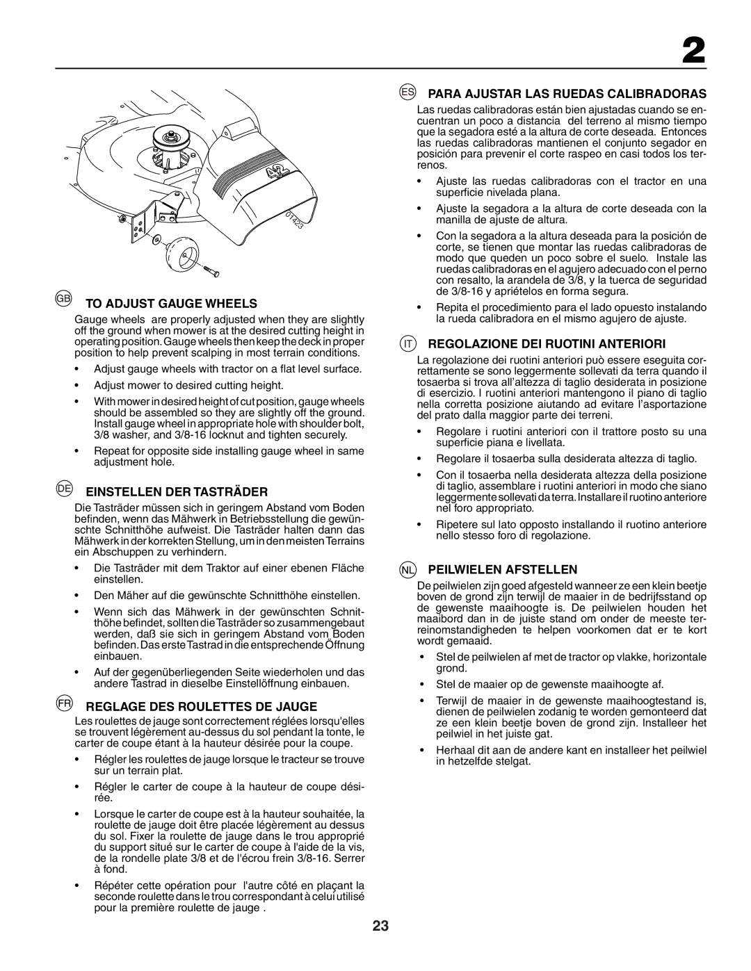 Jonsered LT2117A To Adjust Gauge Wheels, Einstellen DER Tasträder, Reglage DES Roulettes DE Jauge, Peilwielen Afstellen 