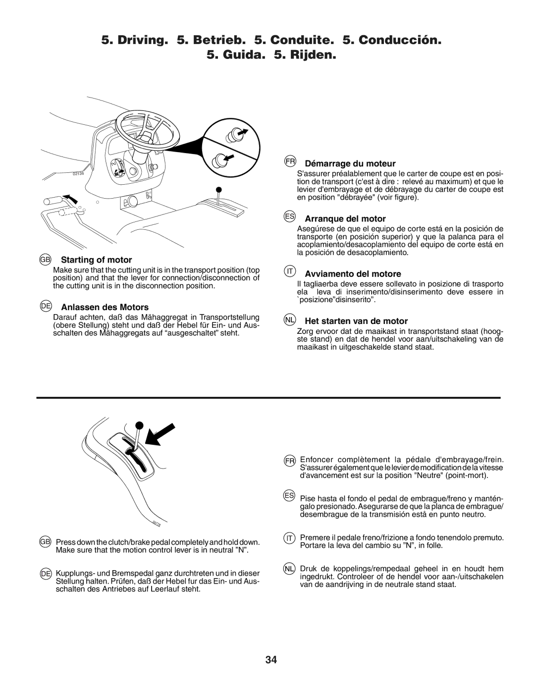 Jonsered LT2117A instruction manual Driving . Betrieb . Conduite . Conducción Guida . Rijden 