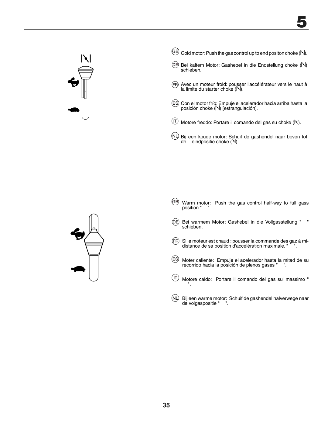 Jonsered LT2117A instruction manual Motore freddo Portare il comando del gas su choke 