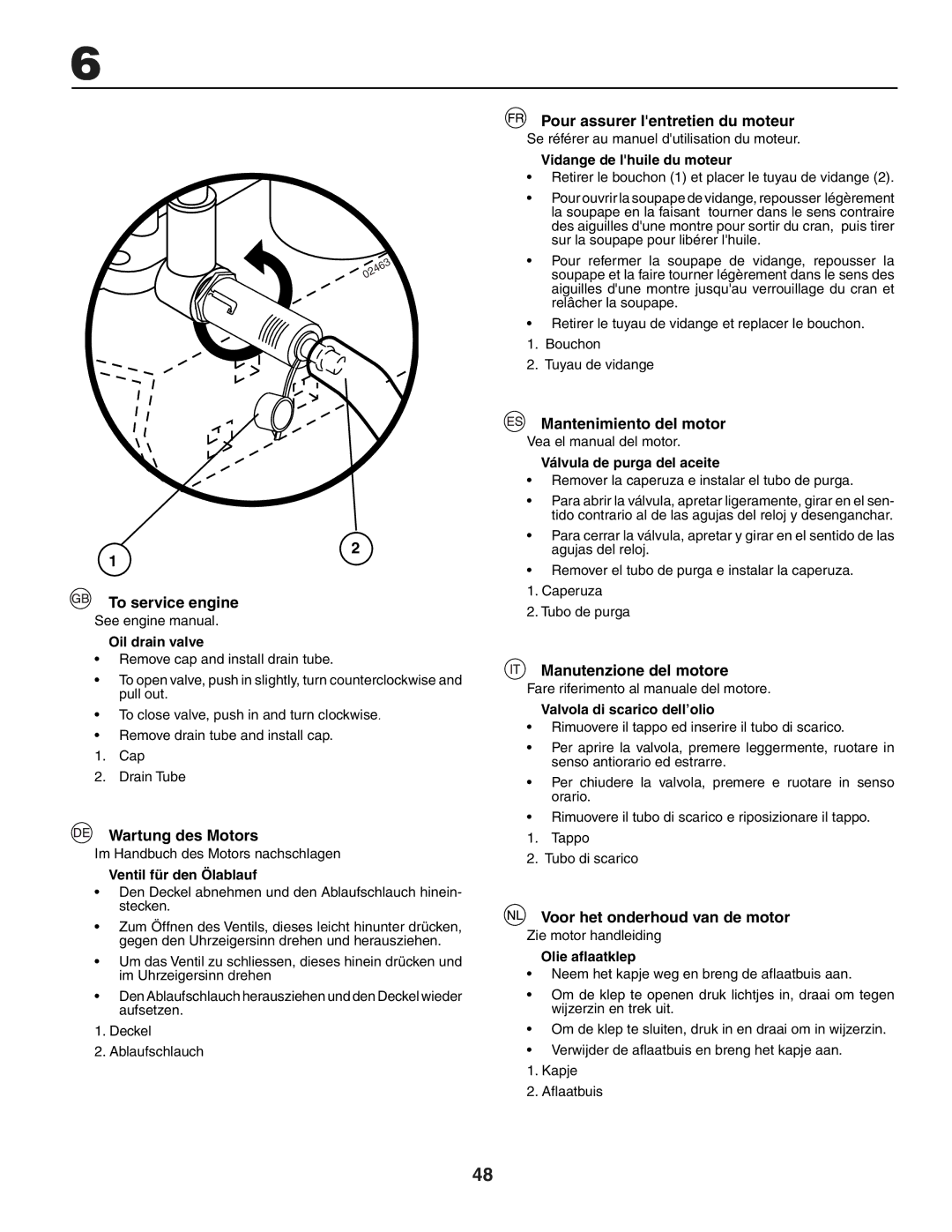 Jonsered LT2117A To service engine, Wartung des Motors, Pour assurer lentretien du moteur, Mantenimiento del motor 