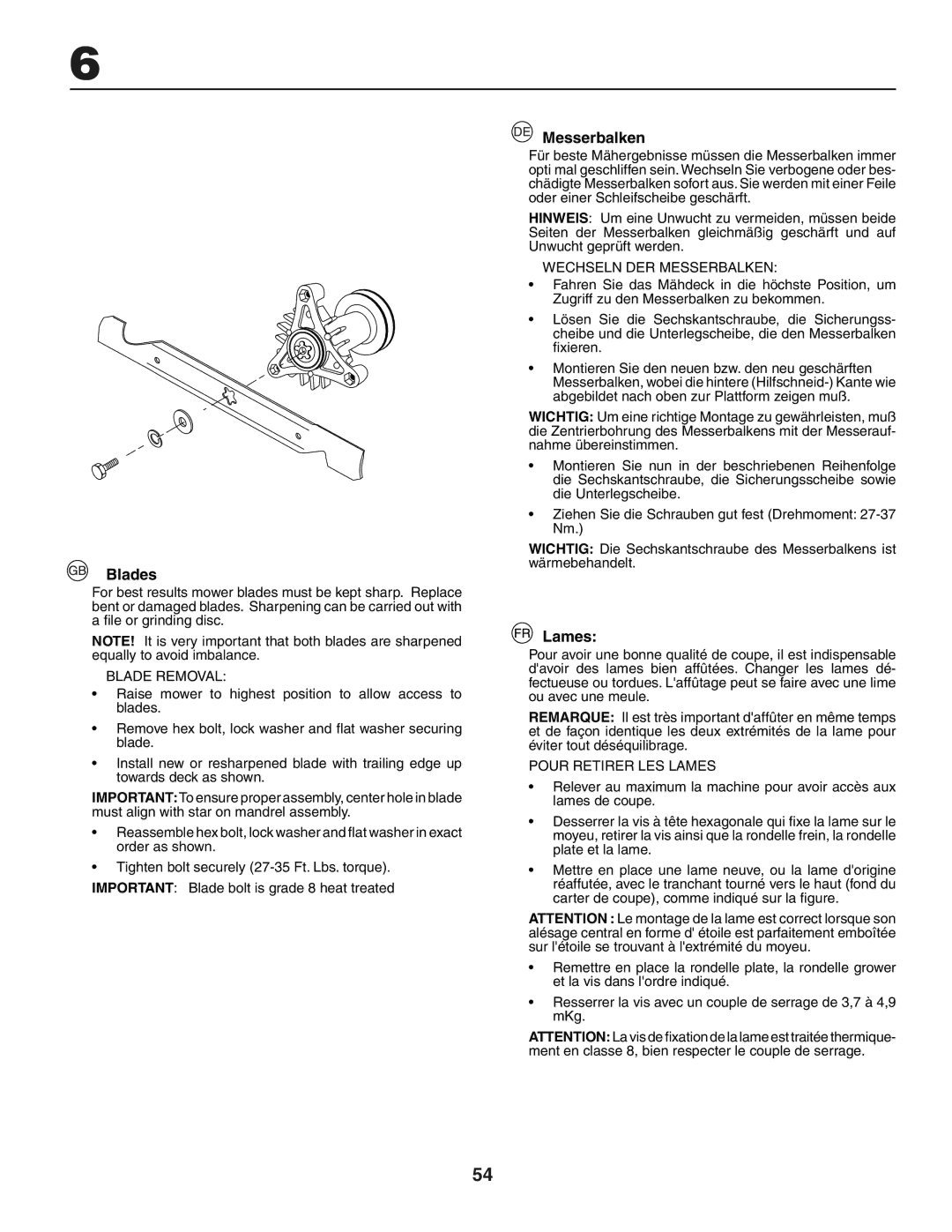 Jonsered LT2117A instruction manual Blades, Messerbalken, Lames 