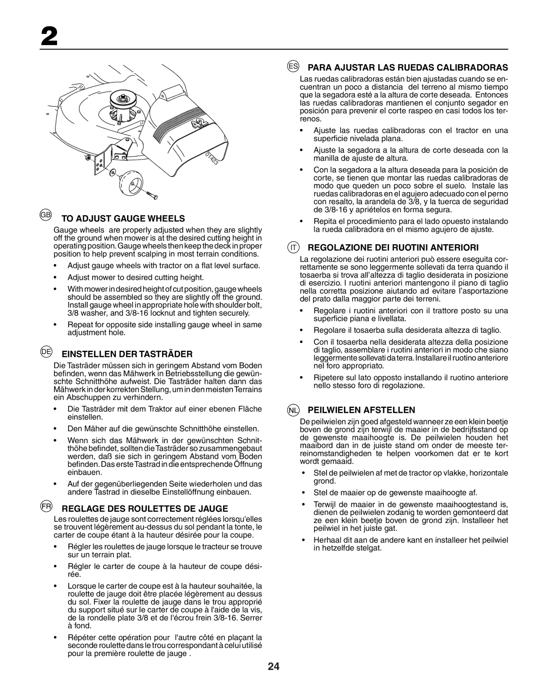 Jonsered LT2118A To Adjust Gauge Wheels, Einstellen DER Tasträder, Reglage DES Roulettes DE Jauge, Peilwielen Afstellen 