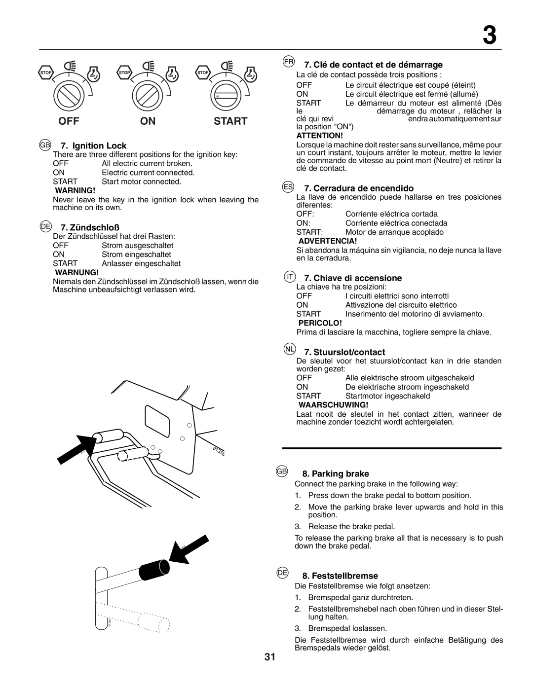 Jonsered LT2118A Ignition Lock, Zündschloß, Clé de contact et de démarrage, Cerradura de encendido, Chiave di accensione 