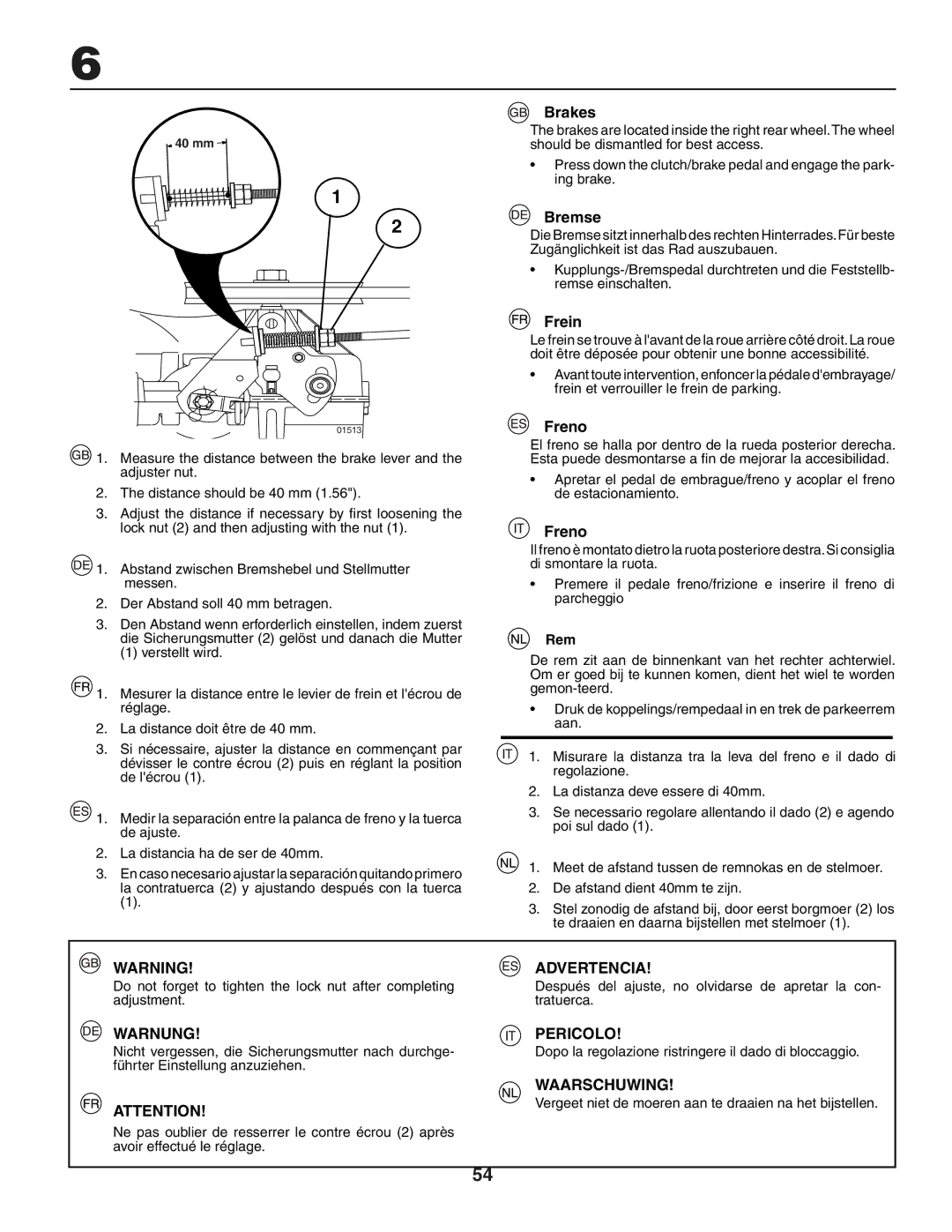 Jonsered LT2118A instruction manual Brakes, Bremse, Frein, Freno, Rem 