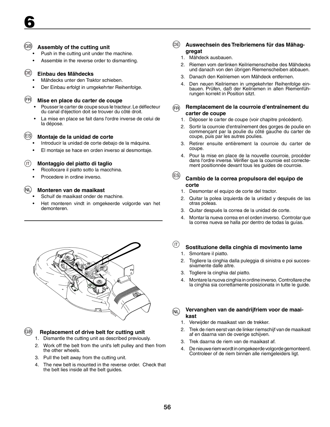 Jonsered LT2118A instruction manual Assembly of the cutting unit, Einbau des Mähdecks, Mise en place du carter de coupe 