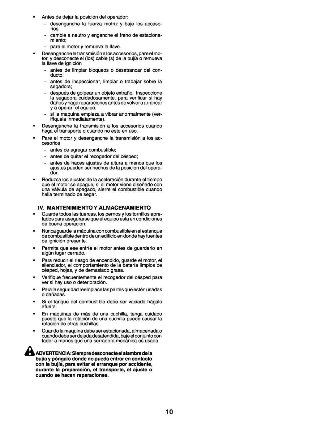 Jonsered LT2118A instruction manual Iv. Mantenimiento Y Almacenamiento 