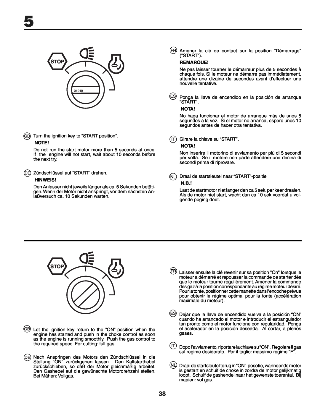Jonsered LT2118A instruction manual Remarque, Nota, Hinweis 