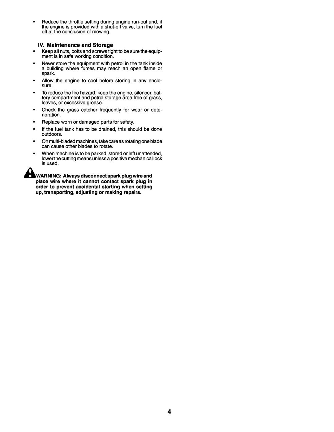 Jonsered LT2118A instruction manual IV. Maintenance and Storage 