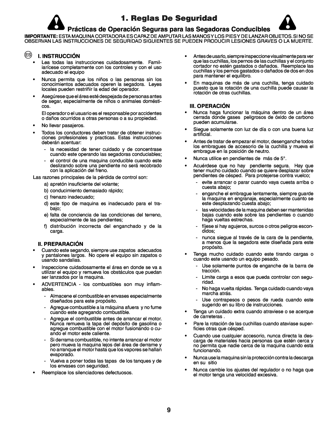 Jonsered LT2118A instruction manual Reglas De Seguridad, I. Instrucción, Ii.Preparación, Iii.Operación 