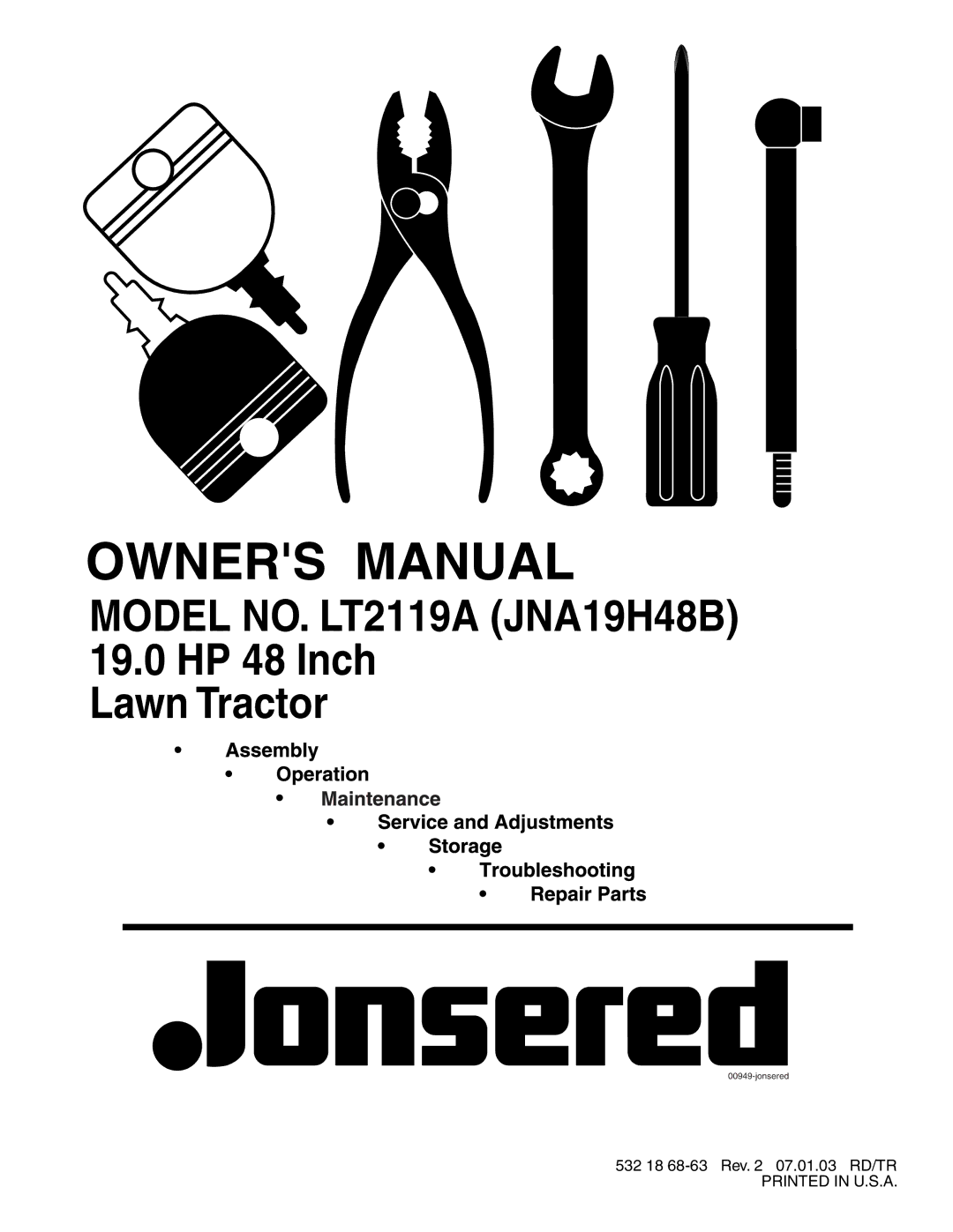 Jonsered manual Model NO. LT2119A JNA19H48B 