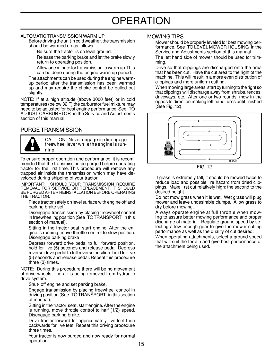 Jonsered LT2119A manual Purge Transmission, Mowing Tips, Automatic Transmission Warm UP 