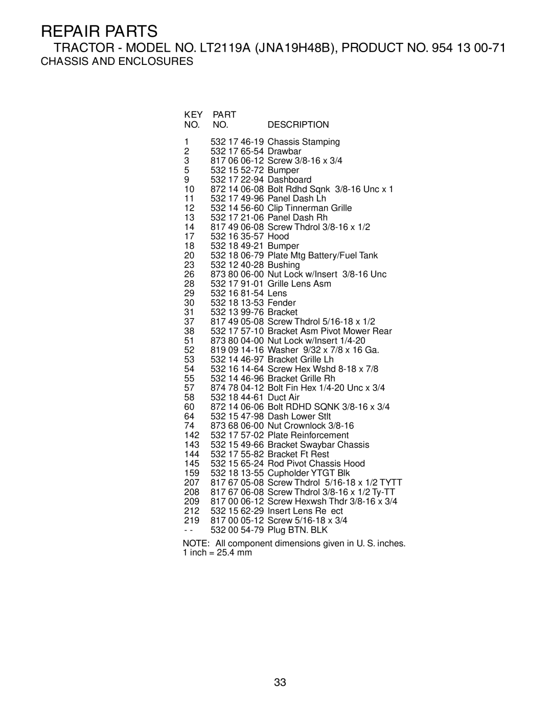 Jonsered LT2119A manual Repair Parts 