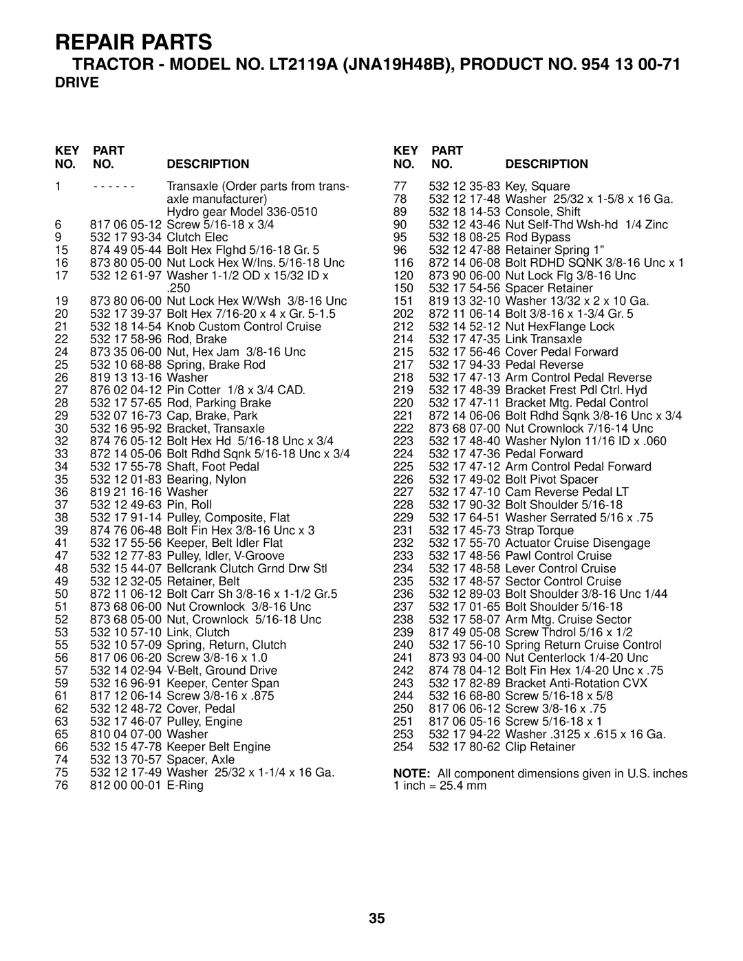 Jonsered LT2119A manual Drive 