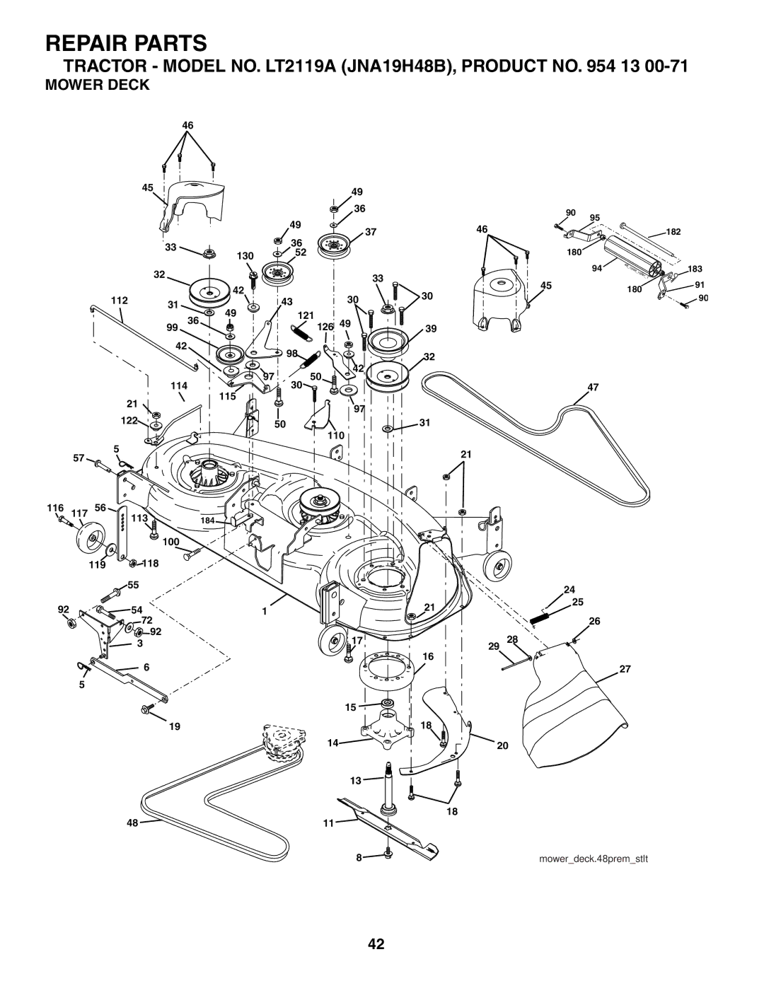 Jonsered LT2119A manual Mower Deck 