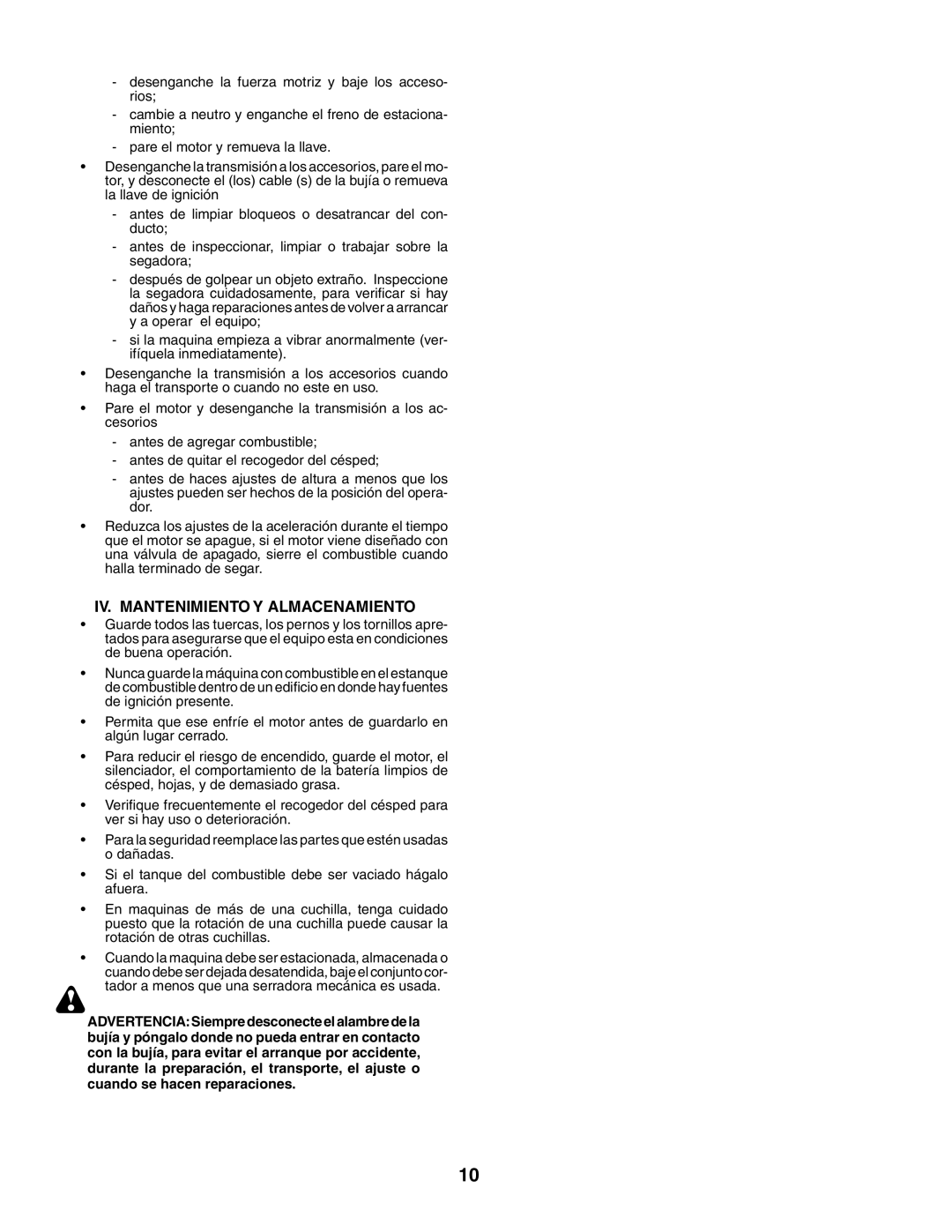 Jonsered LT2119CMA, LT2117CMA instruction manual IV. Mantenimiento Y Almacenamiento 