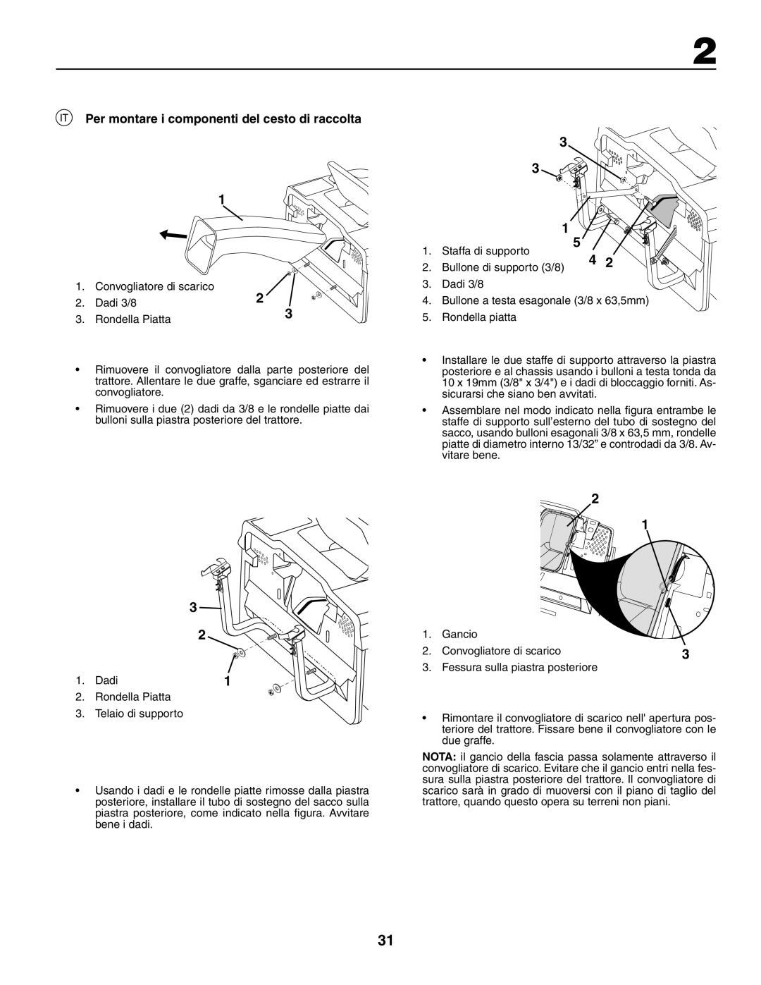 Jonsered LT2117CMA, LT2119CMA instruction manual Per montare i componenti del cesto di raccolta 