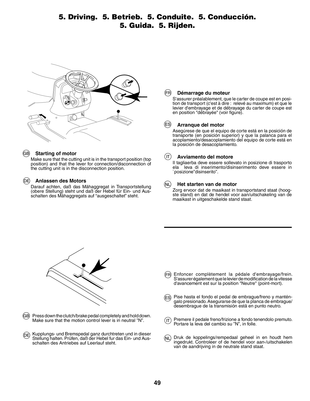 Jonsered LT2117CMA, LT2119CMA instruction manual Driving . Betrieb . Conduite . Conducción Guida . Rijden 