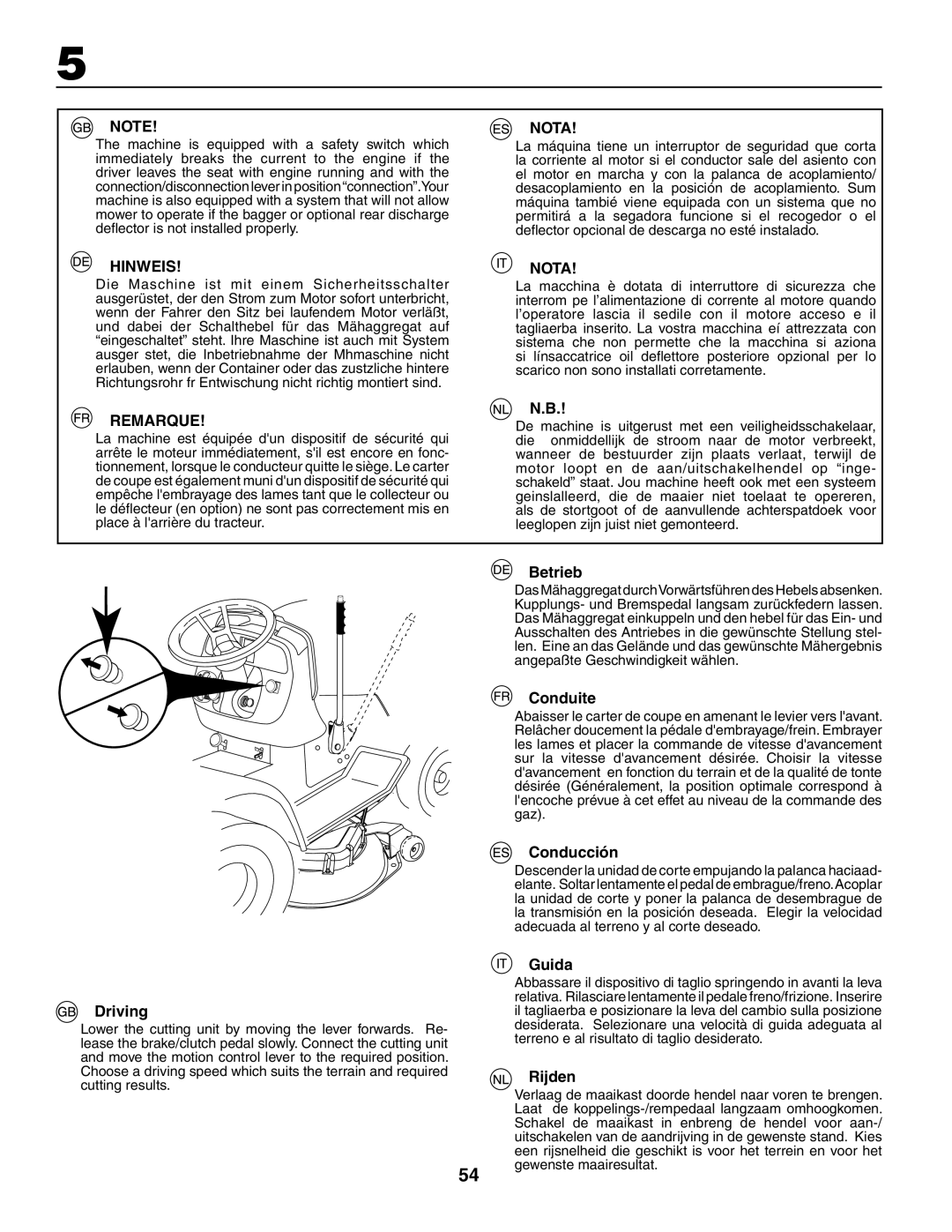 Jonsered LT2119CMA, LT2117CMA instruction manual Betrieb, Conduite, Conducción, Driving, Guida, Rijden 