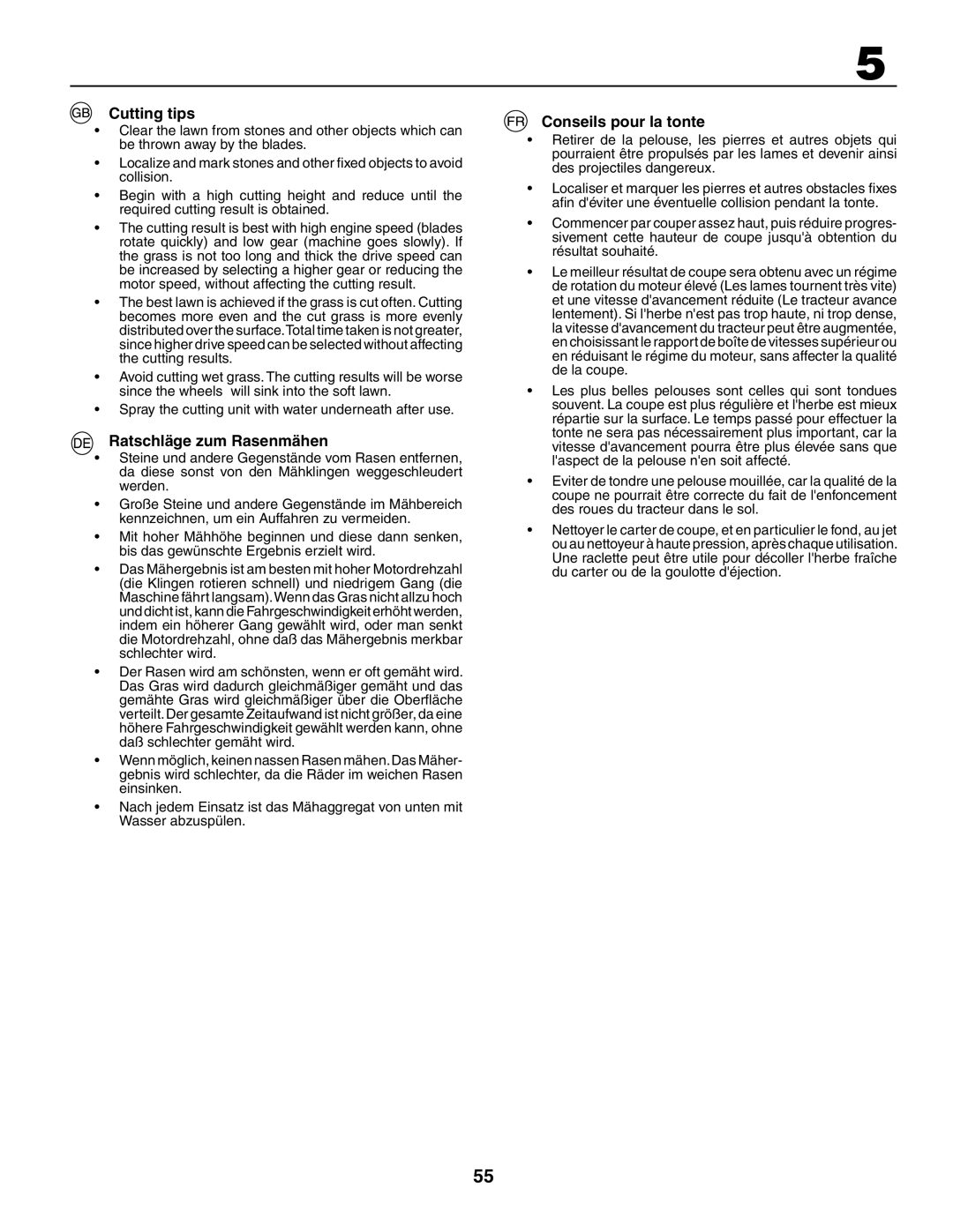 Jonsered LT2117CMA, LT2119CMA instruction manual Cutting tips, Ratschläge zum Rasenmähen, Conseils pour la tonte 