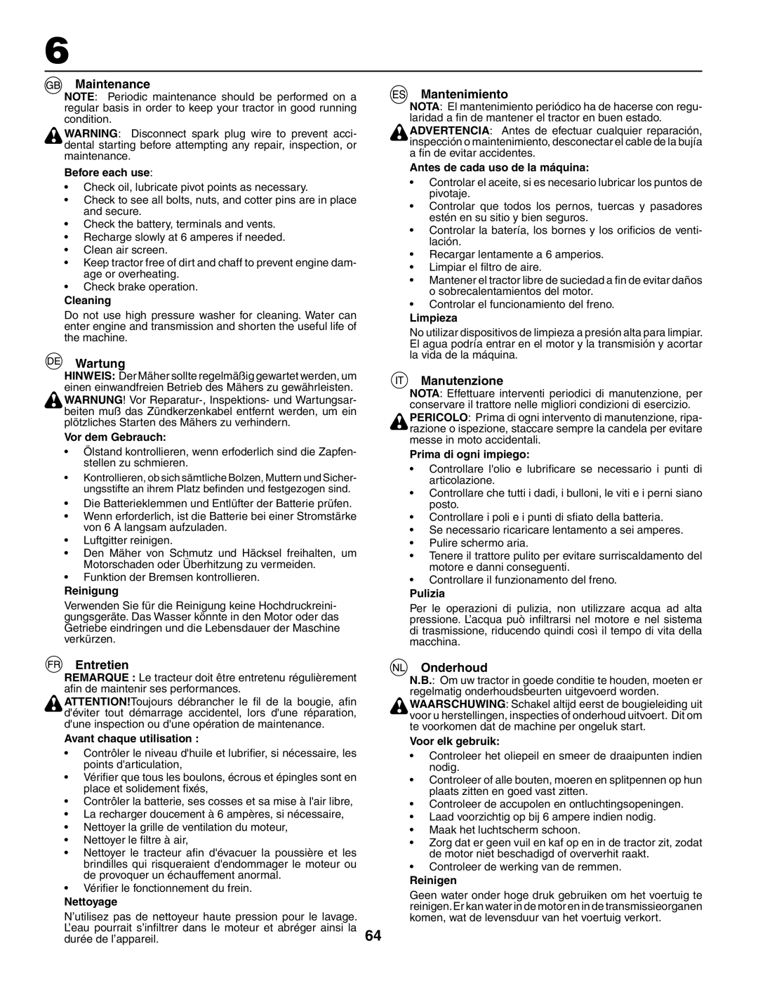 Jonsered LT2119CMA, LT2117CMA instruction manual Maintenance, Wartung, Entretien, Mantenimiento, Manutenzione, Onderhoud 