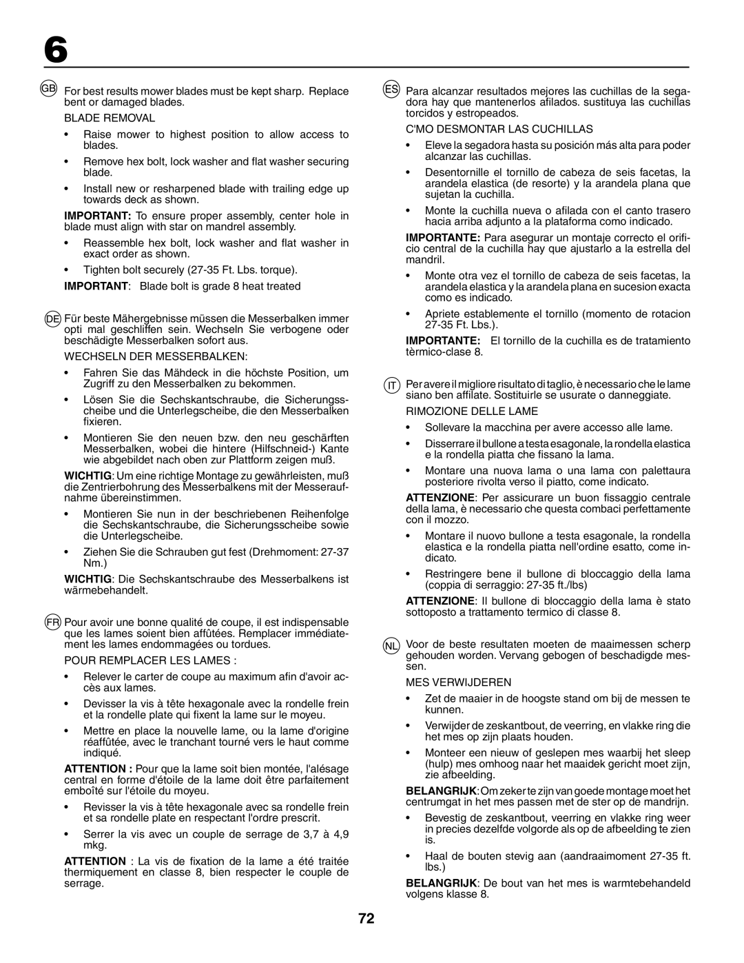 Jonsered LT2119CMA, LT2117CMA instruction manual Blade Removal 