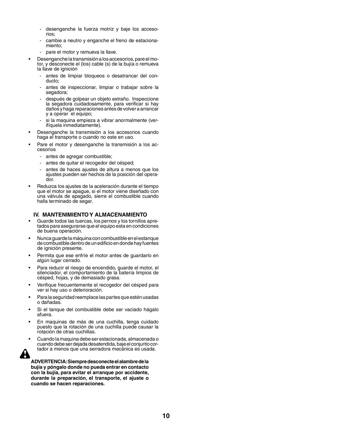 Jonsered LT2119CMA, LT2117CMA instruction manual Iv. Mantenimiento Y Almacenamiento 