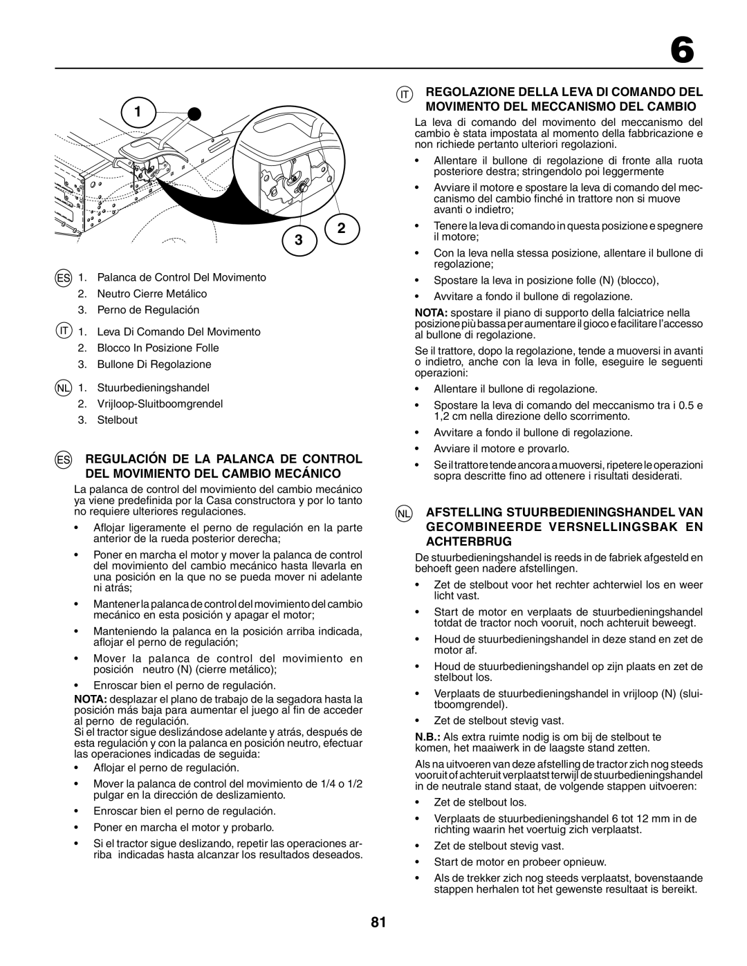 Jonsered LT2117CMA, LT2119CMA instruction manual Regulación De La Palanca De Control Del Movimiento Del Cambio Mecánico 