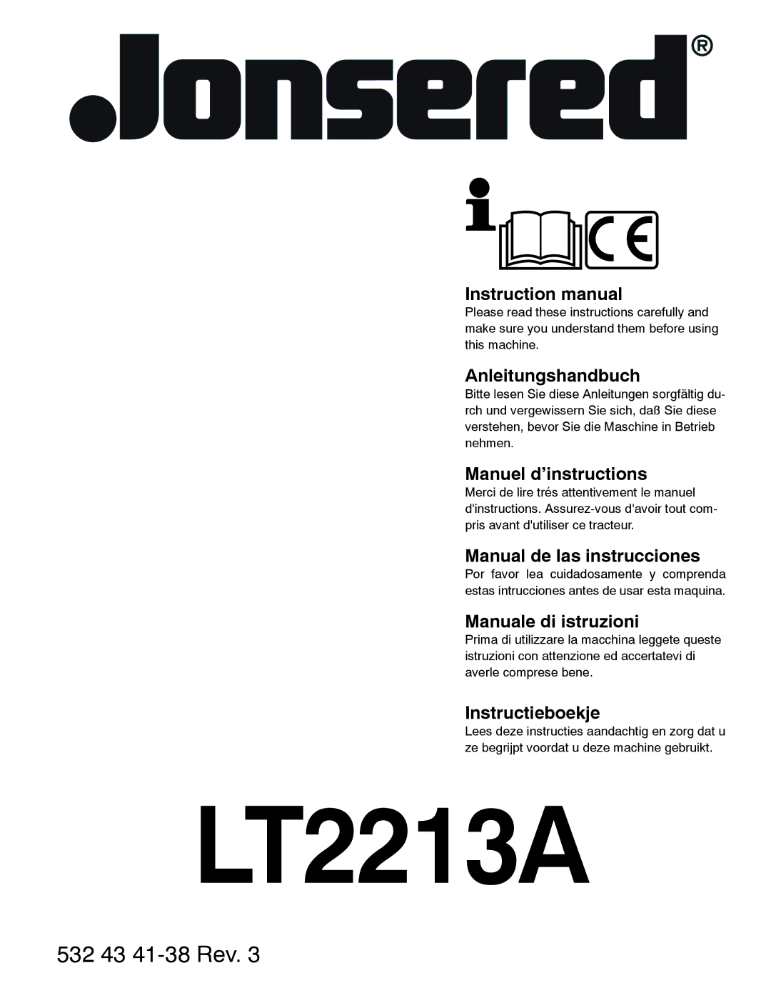 Jonsered LT2213A instruction manual Anleitungshandbuch, Manuel d’instructions, Manual de las instrucciones 