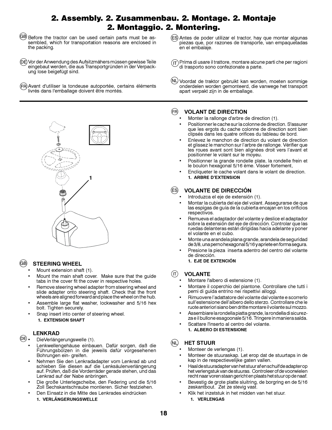 Jonsered LT2213A instruction manual Steering Wheel, Lenkrad, Volant DE Direction, Volante DE Dirección, HET Stuur 