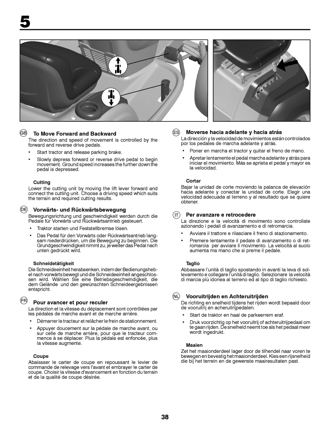 Jonsered LT2213A To Move Forward and Backward, Vorwärts- und Rückwärtsbewegung, Pour avancer et pour reculer 