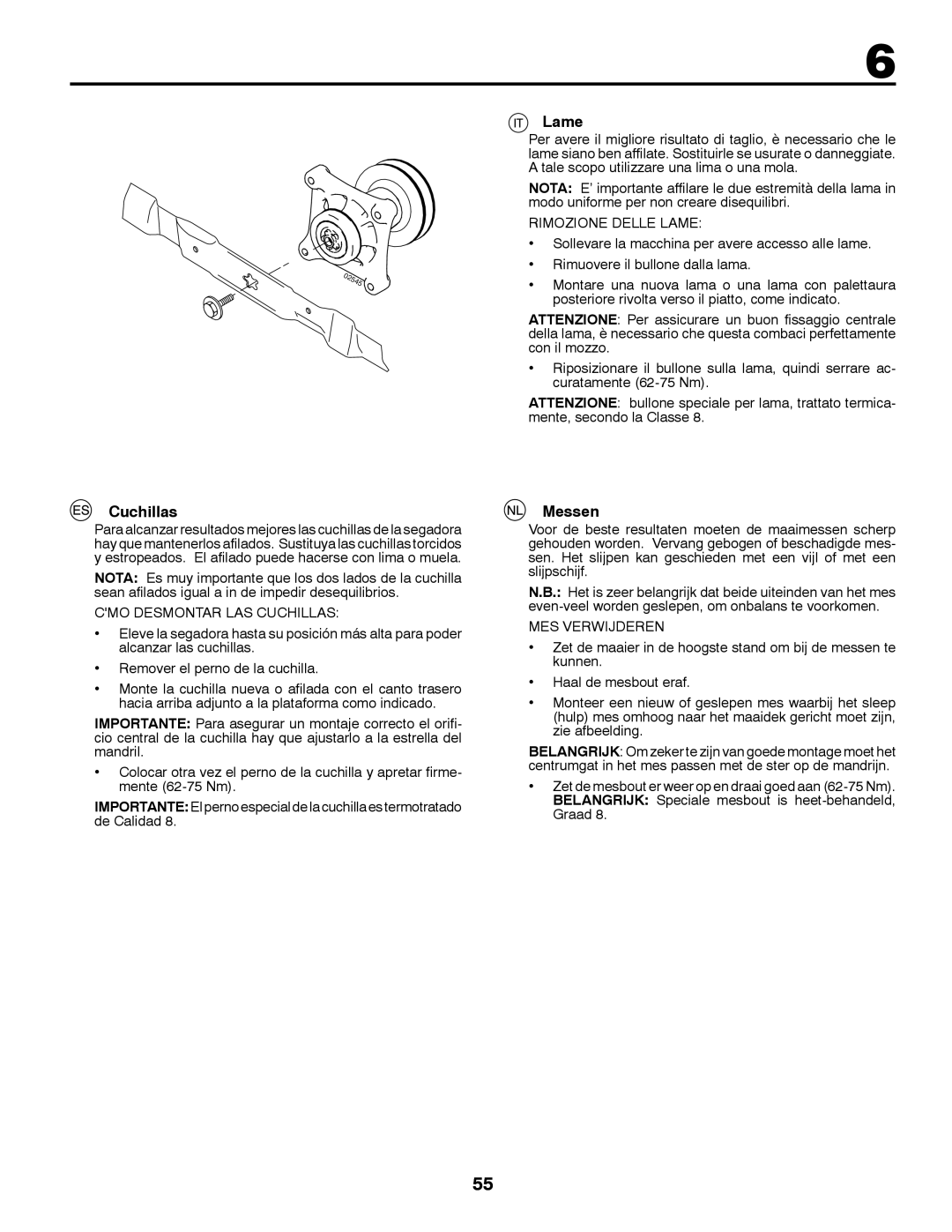 Jonsered LT2213A instruction manual Cuchillas, Lame, Messen 