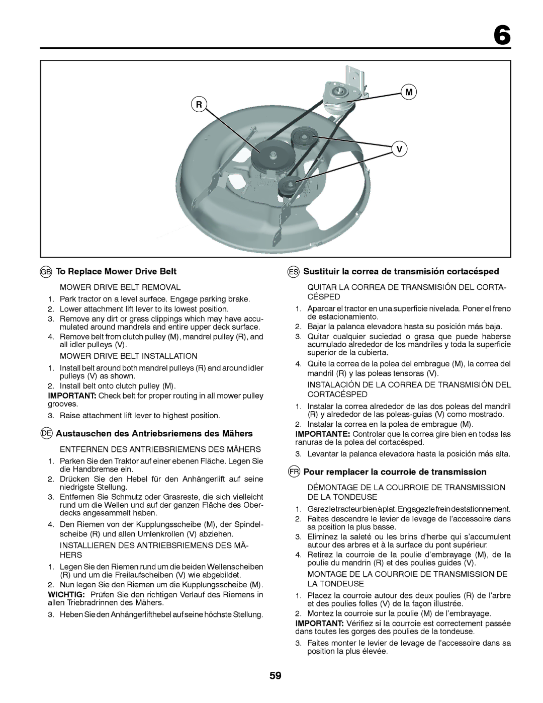 Jonsered LT2213A instruction manual To Replace Mower Drive Belt, Austauschen des Antriebsriemens des Mähers 