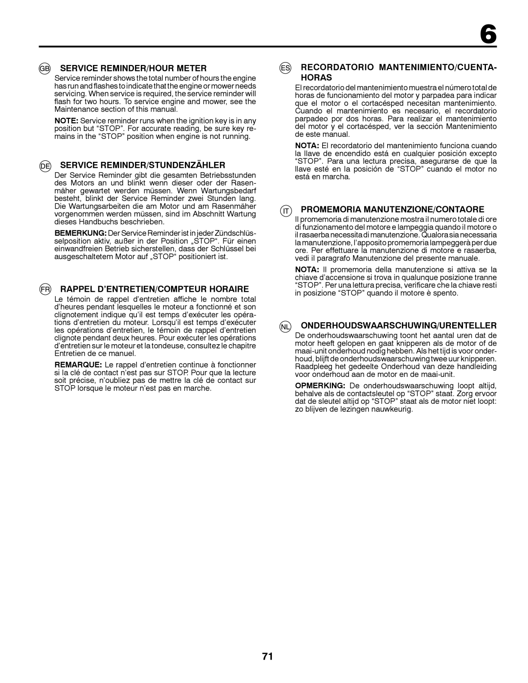 Jonsered LT2213A Service REMINDER/HOUR Meter, Service REMINDER/STUNDENZÄHLER, Rappel D’ENTRETIEN/COMPTEUR Horaire 